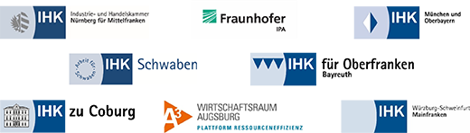 Logoleiste Partner MFKR Workshop: IHK Schwaben, Coburg, Nürnber, München, Würzburg-Schweinfurt sowie Fraunhofer und Wirtschaftraum Augsburg
